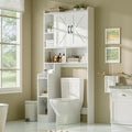 Over The Toilet Storage Cabinet with Barn Doors, Rustic Bathroom Organizer, Space-Saving Shelf for Laundry, White
