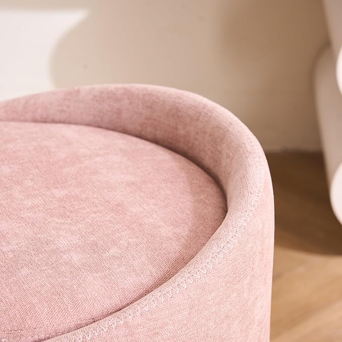 Swivel Vanity Stool with Back Comfy Vanity Chair with Gold Base Modern Round Stool for Makeup Vanity Ottoman Foot Rest for Bedroom livingroom (Pink)
