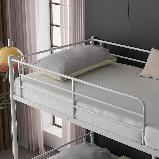 Karl home White Bunk Bed Twin Over Twin with 2 Storage Drawers, Metal Bunk Bed with Built-in Ladder and Safety Guardrail, Space-Saving Twin Bunk Beds for Kids, Teens & Adults, No Box Spring Needed