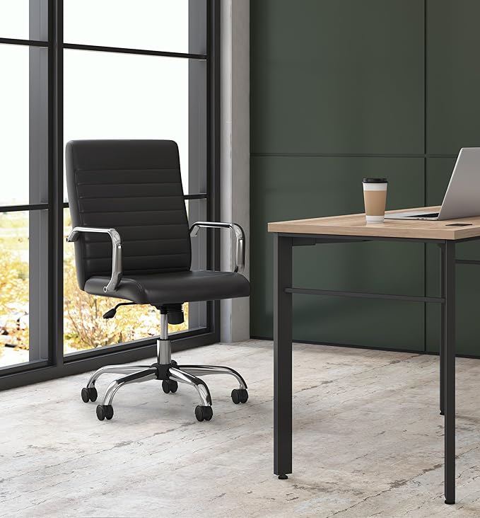 HON Sadie Executive Chair, Ergonomic Leather Office Chair with Chrome Arms and Back Support, for Computers, Desks, Home Offices, 360 Swivel, Black