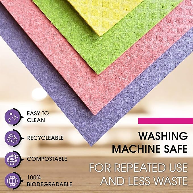 Swedish Dishcloths – Eco-Friendly Reusable Kitchen Towels – 3 Pack Cleaning Cloths for Dishes, Counters & Surfaces – Super Absorbent, Compostable, Zero-Waste Alternative