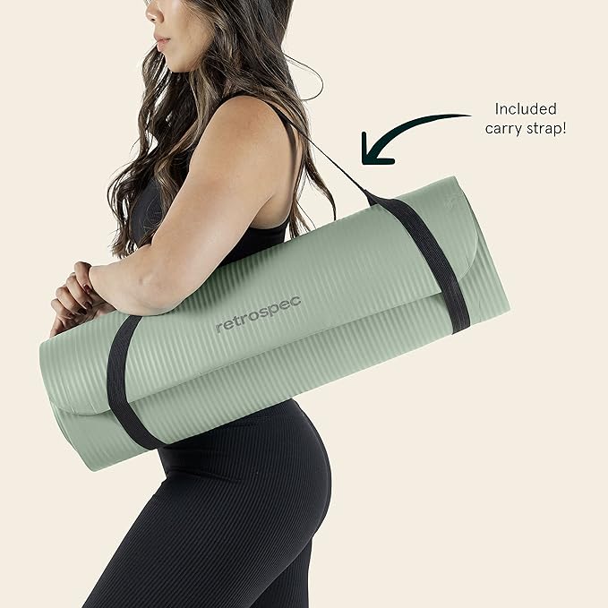 Retrospec Solana Yoga Mat 1" Thick With Nylon Strap For Men & Women - Non Slip Exercise Mat For Home Yoga, Pilates, Stretching, Floor & Fitness Workouts