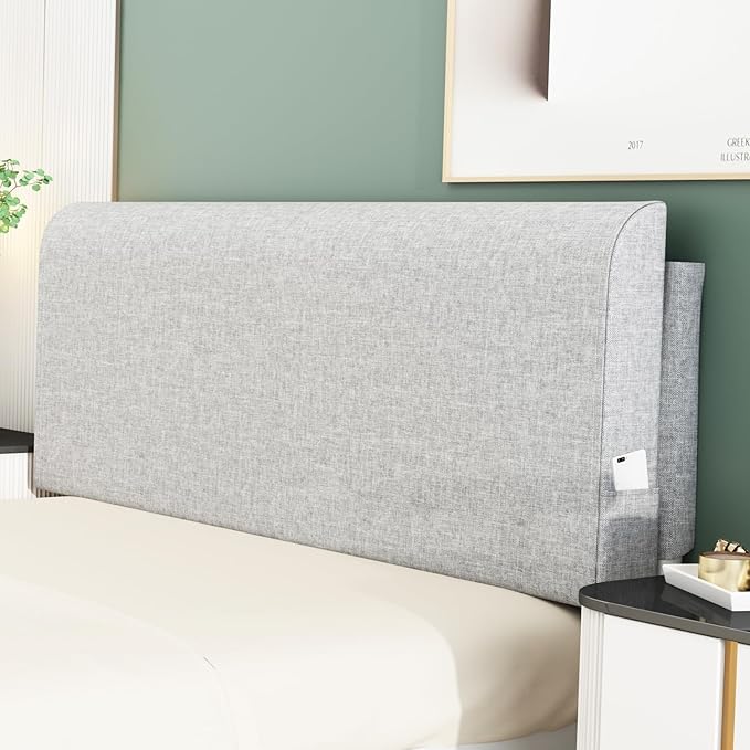 Upholstered Queen Headboard, No Tools Needed, Wall Mounted Headboard with Removeable Washable Linen, Multi-Functional Backrest (Grey)
