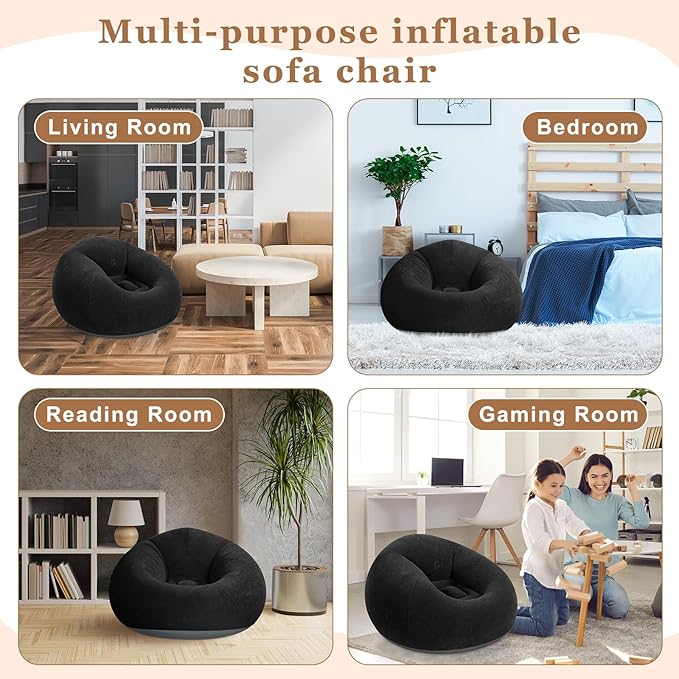 Realspring 12 Pcs Bean Bag Chairs for Adults Inflatable Chairs with Electric Air Pump,Blow up Couch Folding Portable Inflatable Couch Lazy Sofa for Reading Living Room Camping (Black)