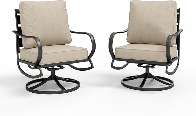 Sophia & William 2 Pieces Patio Furniture Sets Metal Sofa Chairs Patio Cushion Armchairs Swivel Sofa Chairs with Removable Cover for Garden Backyard Poolside Beige