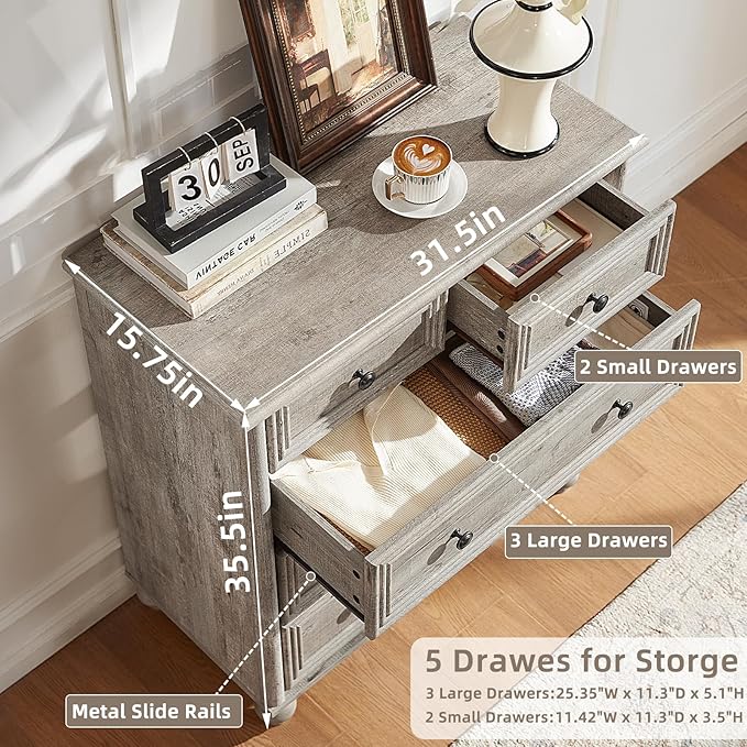Farmhouse Dressers & Night Stand Set of 4, Wood 54" Wide 6 Drawer Dresser & 35" Tall Chest of Drawers, 18" Roman Column Nightstand Set of 2, Bedroom Furniture Dresser Sets for Home Living Room Hallway