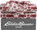 Eddie Bauer 4 Pc Flannel Sheets King Size - 100% Cotton Breathable & Soft King Size Sheets Set (1 Flat, 1 Flannel Fitted Sheet, 2 Pillowcases) - 15" Deep Pocket All Seasons Sheet Set (Arcadia Red)