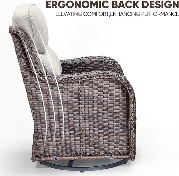 Swivel Patio Chairs sofa Set of 9 with 6" Thick Cushion - Wicker Outdoor Swivel Rocker Patio Chair ,Sofa/Glass coffee table, High Back Comfortable Outdoor Glider Chairs -Brown Wicker | Beige Cushions