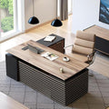 78.74" L Shaped Standing Executive Desk and 63" lateral File Cabinet, Large Adjustable Heigh Office Computer Desk with 3 Drawers,2.3" Desktop,Business Workstation,Black and Warm Oak