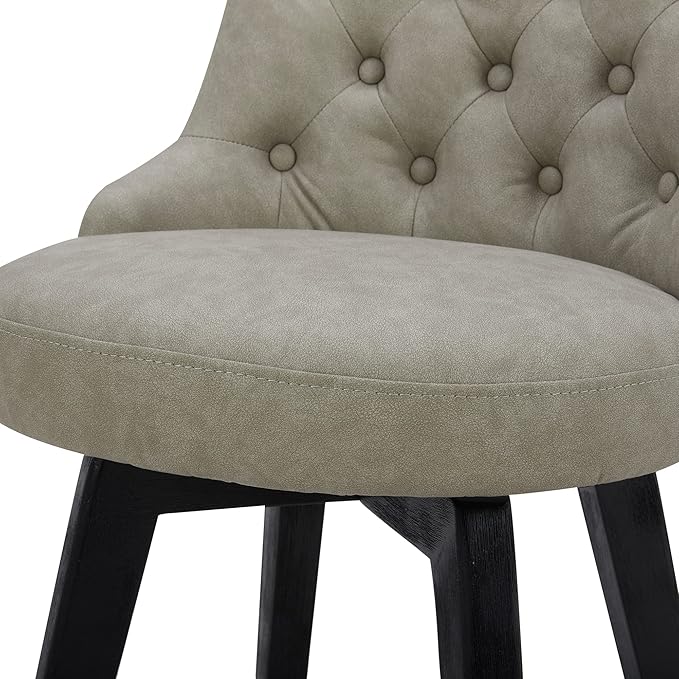 Watson & Whitely Modern Swivel Bar Stools, Faux Leather Upholstered Counter Height Bar Stools with Back, Solid Wood Legs, 26" H Seat, Set of 2, Stone Grey