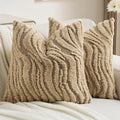 FUTEI Khaki Decorative Throw Pillow Covers 20x20 Inch Set of 2,Soft Faux Fur Geometric Shapes Texture Cushion Case,Boho Home Decor for Couch Bed Living Room