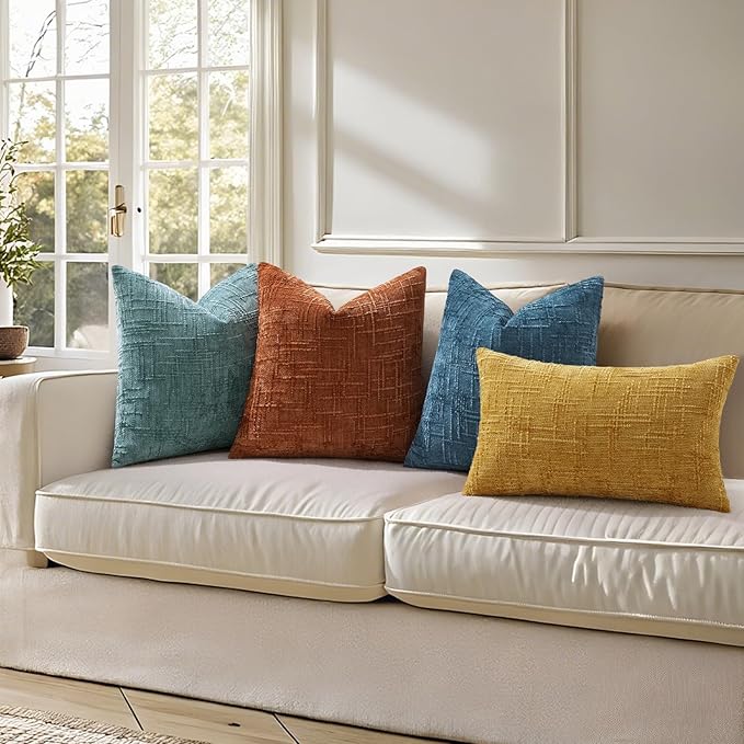 decorUhome Navy Blue Chenille Throw Pillow Covers 26x26 Set of 2 Thick Textured Slubby Couch Pillow Covers Farmhouse Accent Modern Neutral Decorative Pillow Cases for Bed Sofa Living Room