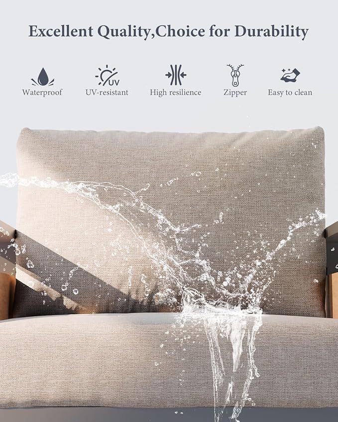 ZANDOR Outdoor Aluminum Patio Furniture - 1 Pcs 3-Seat, All-Weather Metal Modern Outside Sofa with Washable Thick Cushion for Garden/Backyard/Porch, Grey