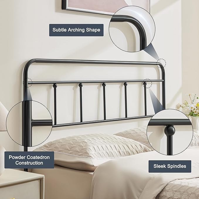 Metal Headboard Queen Size, Sturdy and Durable Iron Queen Headboard Only Adjustable Height from 34” to 44”, Victorian Vintage Bed Headboards, Farmhouse Head Board, Bed Frame Mount Black