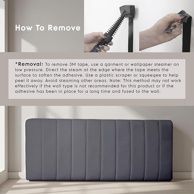 Hearth & Harbor Upholstered King Headboard - Easy Assemble Channel Stitched Headboard King Size Bed - Wall Mounted Headboards with 3D Soundproof Wall Panels Peel & Stick Floating Headboards, Grey