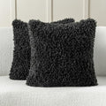 FUTEI Black Decorative Throw Pillow Covers 20x20 Inch Set of 2,Soft Fluffy Faux Wool Fur Boucle Textured Cushion Case,Modern Home Decor for Couch Bed Living Room Office