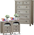 Dressers and Night Stand Set of 3, Wood 43.5" Tall Dresser and 18" Wide with Charging Station Chest of Drawers, Roman Column Nightstand Set of 2, Bedroom Furniture Dresser Suites for Home Living Room