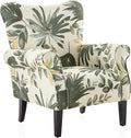 BELLEZE Modern Accent Chair, High Back Armchair, Upholstered Wingback Side Chair, Padded Single Sofa with Wooden Legs for Living Room, Bedroom - Green Floral