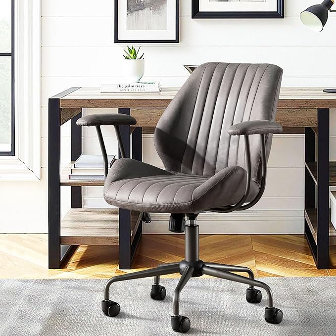 High Back Office Chair,Modern Swivel Office Chair,Black Suede Fabric Gaming Chair,Height Adjustable Home Office Desk Chair with Lumbar Support