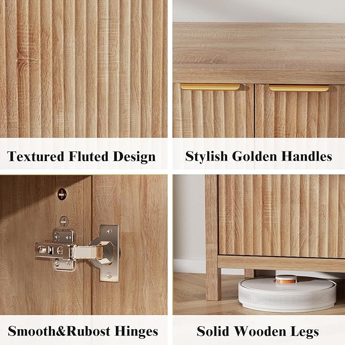 Sideboard Buffet Cabinet Set of 2, 31" Storage Cabinet with 2 Doors and Adjustable Shelves, Sideboard Console for Dinning Room, Kitchen and Living Room - Oak