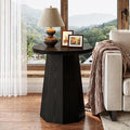 Tribesigns Farmhouse Round End Table, Wooden Couch Side Table with Octagonal Base, Black Nightstand Pedestal Accent Furniture for Living Room, Bedroom (1)