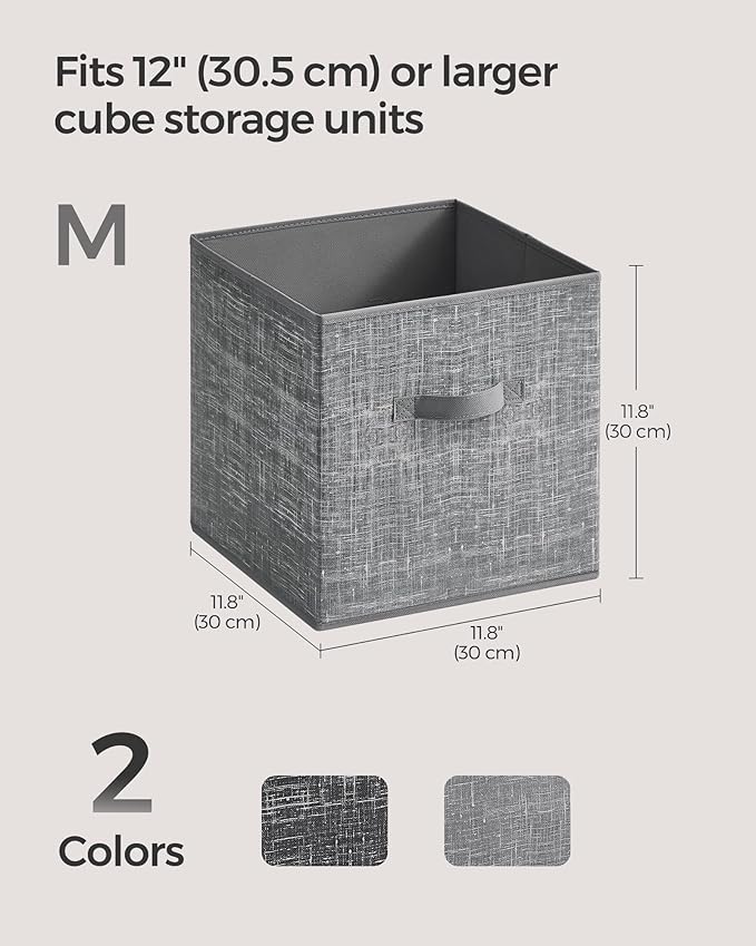 SONGMICS Storage Cubes, 11.8 x 11.8 x 11.8 Inches Non-Woven Fabric Bins with Double Handles, Set of 8, Closet Organizers for Shelves, Foldable, for Clothes, Cattail Gray UROB830G01