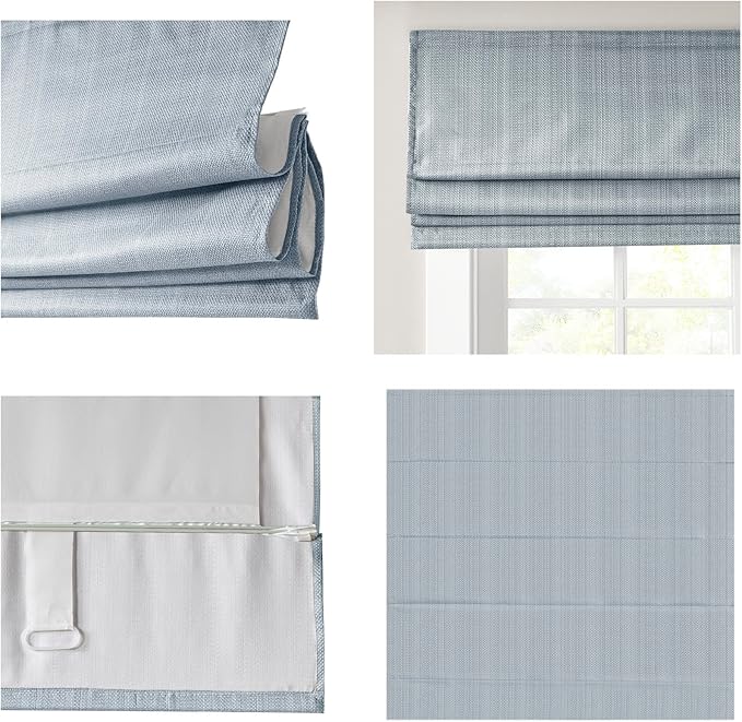 Madison Park Galen Cordless Roman Shade, 35"W x 64"H, Sheen Blue – Room Darkening, Thermal Insulated, Energy Efficient Window Blind with Subtle Sheen Basketweave Fabric for Privacy