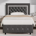 BarnFurin Twin Bed Frame with Diamond Tufted Headboard, Faux Leather Upholstered Bed with Wooden Slats Support, No Box Spring Needed, Mattress Foundation, Easy Assembly, Grey