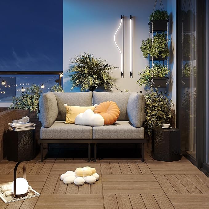 Sundale Outdoor 2 Pieces Metal Patio Furniture Set, Outdoor Sectional Sofa w/6 Inch Olefin Cushion, Modern Outdoor Conversation Sets