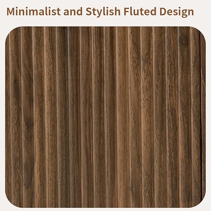 LKTART 64" Buffet Cabinet with Storage, Modern Fluted Accent Sideboard Media Console Credenza with Adjustable Shelves Pressed Spring for Kitchen Living Room,31.5" H (Walnut)