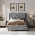 Yaheetech Twin Bed Frame Upholstered Platform Bed with Wing Side/Wooden Slat Support/Tufted Headboard with Wing Side/Mattress Foundation/No Box Spring Needed,Light Gray Twin Bed