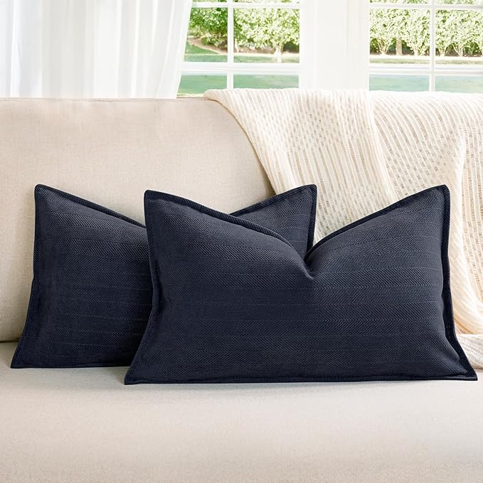 ZWJD Navy12x20 Pillow Covers Set of 2 Chenille Throw Pillow Covers with Elegant Design Soft and Luxurious Decorative Throw Pillows for Couch, Bed, and Home Decor