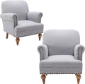 Modern Linen Accent Chairs Set of 2 Comfy Reading Chairs Upholstered Lounge Chair Single Sofa Couch for Bedroom/Living Room, Grey