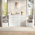 3-Piece Modern Bedroom Furniture Set, Wide 8-Drawer Dresser & 1-Drawer Nightstands Set of 2, Natural Wood Dresser and Nightstand Sets for Bedroom, Hallway, White