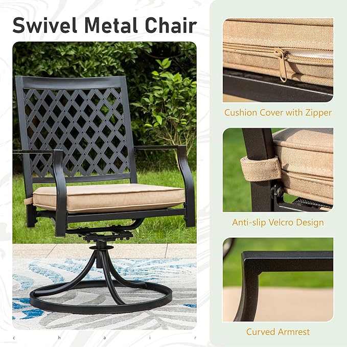 Sophia & William Patio Dining Chair Set of 2, Outdoor Metal Swivel Rocking Chairs with Cushion, for Garden Backyard Bistro