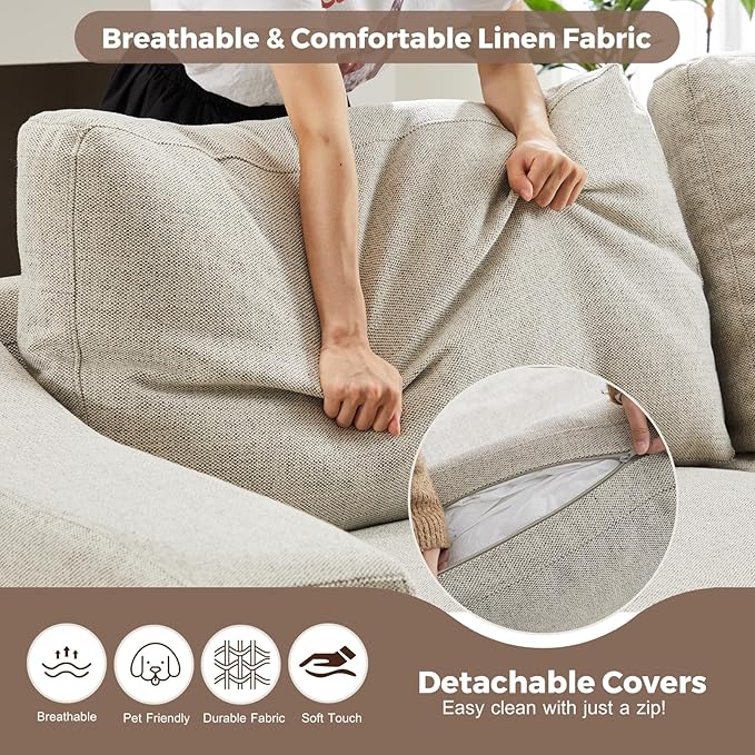 ABCASA 47" W Oversized Accent Chair, Comfy Upholstered Sofa Chair with Large Seat and Wide Armrest, Pet-Friendly Modern Lounge Armchair for Living Room/Apartment/Bedroom, Premium Linen, Oatmeal