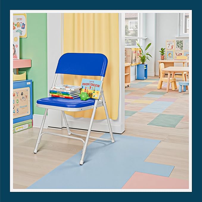 OEF Furnishings OEF800 Series Premium Heavy-Duty Plastic Folding Chairs, Lightweight, Durable Seating for Indoor and Outdoor Use, 500 lb Capacity (4-Pack, Blue Plastic with Gray Frame)