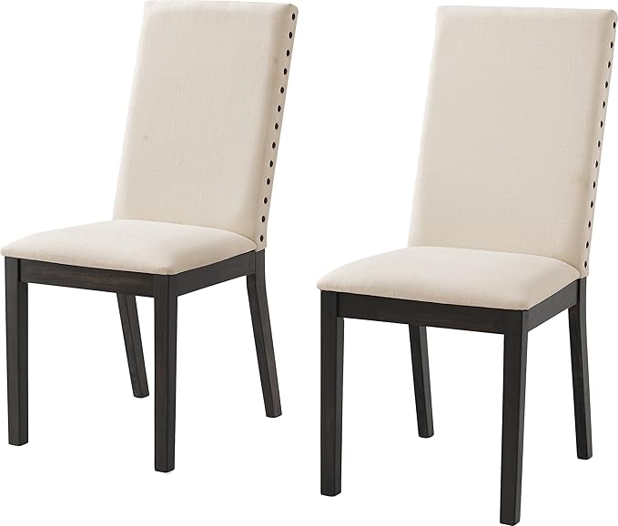 Crosley Furniture Hayden Modern Farmhouse Upholstered Wood Dining Chairs Set of 2, Slate/Crème