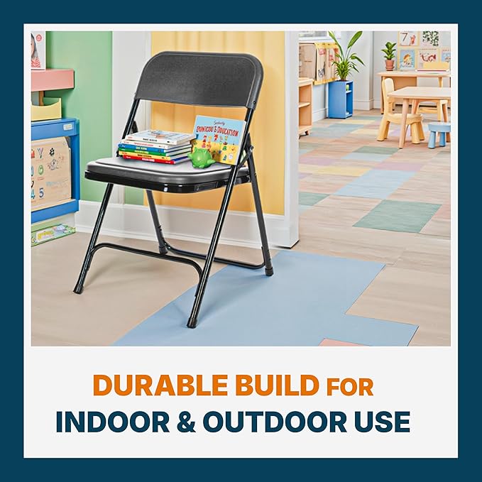 OEF Furnishings OEF800 Series Premium Heavy-Duty Plastic Folding Chairs, Lightweight, Durable Seating for Indoor and Outdoor Use, 500 lb Capacity (4-Pack, Gray Plastic with Black Frame)
