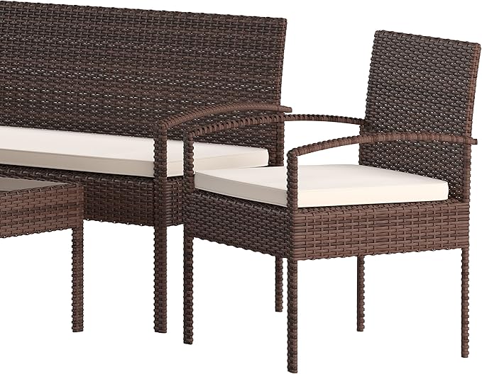 Flash Furniture Aransas Series 4 Piece Brown Patio Set with Steel Frame and Beige Cushions