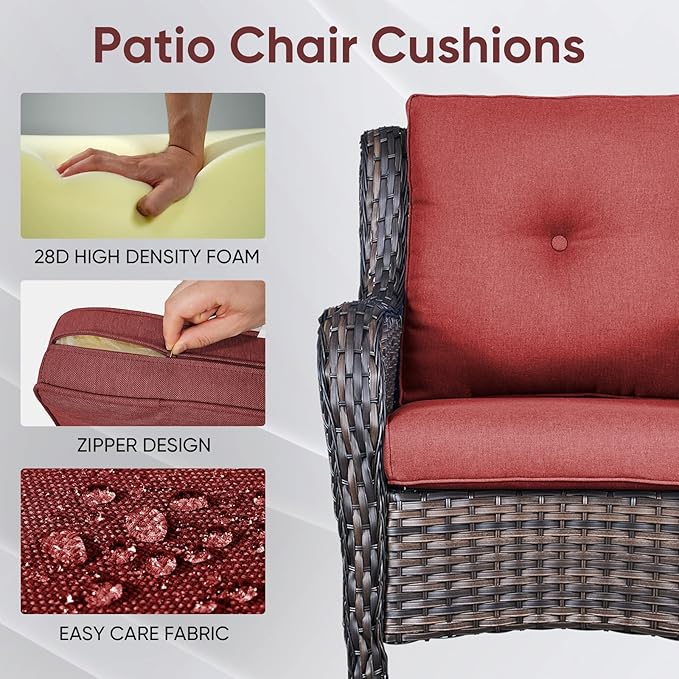 Outdoor Wicker Chair Cushions 2 Packs - Outside High Back Thick Water-Resistant Cushion 22x24 with Zipper Cover for Patio Glider Rocking Chairs Loveseat Couch – Red/Buckle
