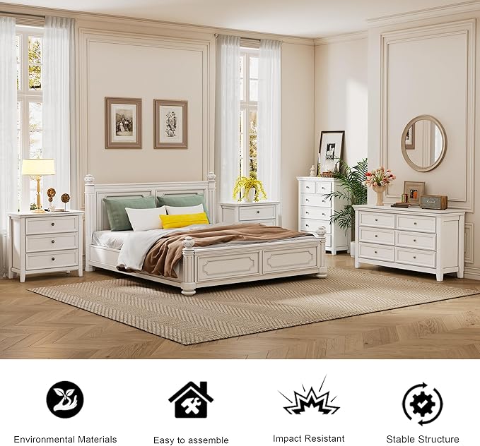 BLANKSPACE White 6 Drawer Dresser, Modern Dresser for Bedroom, Wood Drawer Organizer with Metal Knobs, Large Capacity Cabinet for Bedroom, Hallway