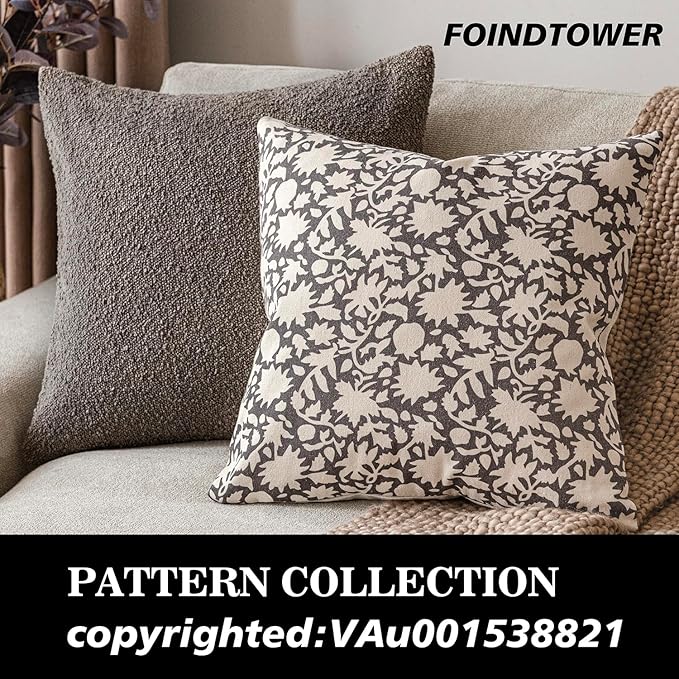 Foindtower Set of 2 Decorative Neutral Floral Throw Pillow Covers Accent Farmhouse Cushion Covers Boho Vintage Pillowcase for Couch Sofa Bedroom Living Room Home Decor,24×24 Inch,Rustic Gray