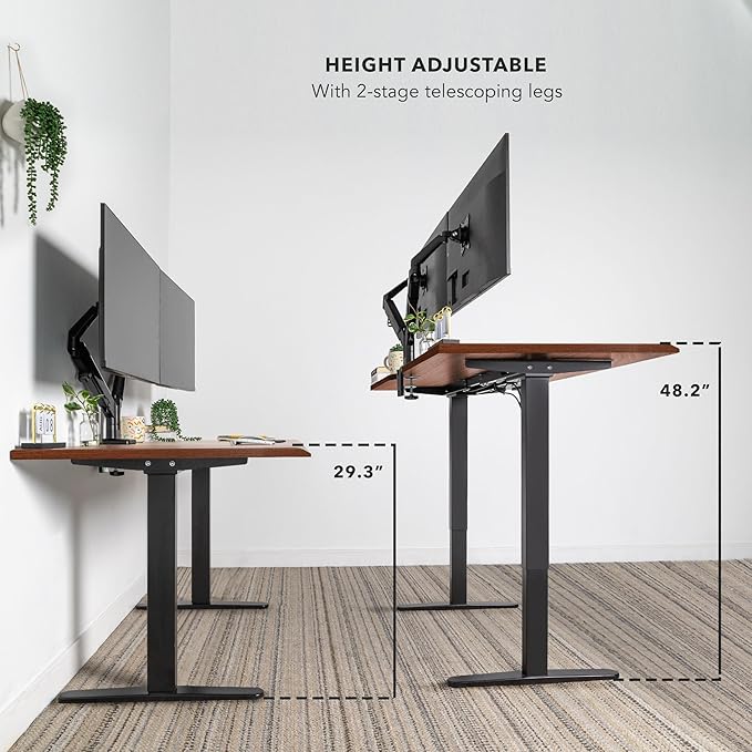 Mount-It! 72" Premium Woodgrain Electric Standing Desk – Hazelnut Adjustable Height Executive Sit Stand Desk with Memory Settings, Black Frame, Ergonomic Edge, One-Piece Desktop