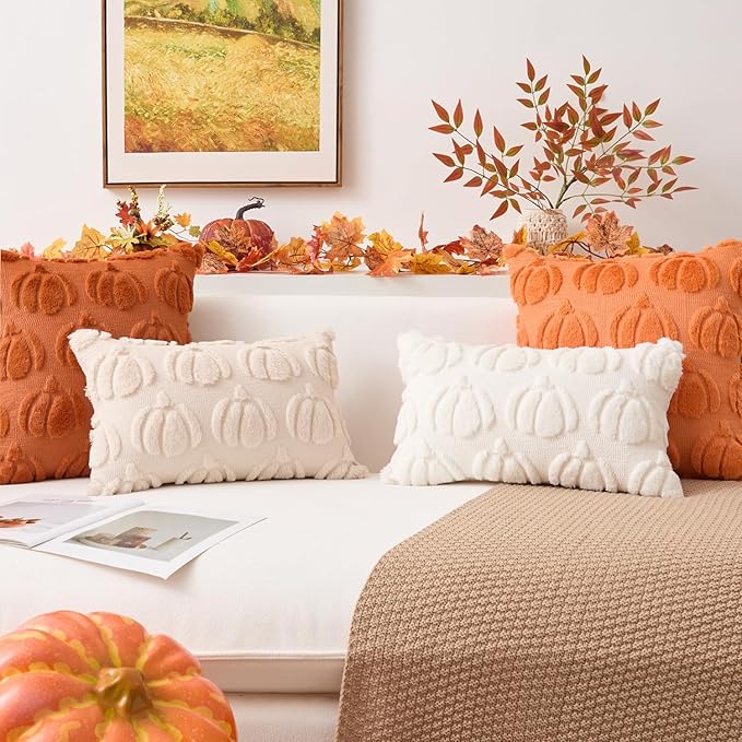 Kevin Textile Fall Pillow Covers 16x16 Inch Set of 2 Soft Pumpkins Decorative Square Pillowcases Plush Autumn Faux Fur Cushions Harvest Gift for Couch Sofa Chair Bedroom Home Decor, Brown