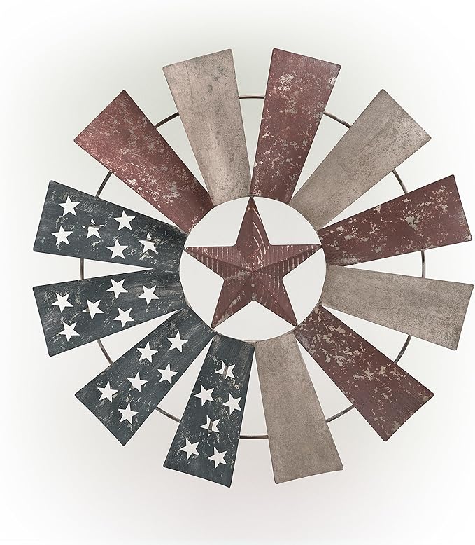 Alpine Corporation 21" Tall Indoor/Outdoor Patriotic Windmill Wall Art Decor