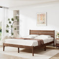 Full Bed Frame, Mid Century Platform Bed Frame with Ladder Headboard, Malaysian Oak Bedframe with Solid Wood Foundation, Noise-Free, Easy Installation, Full Size, Antique Espresso