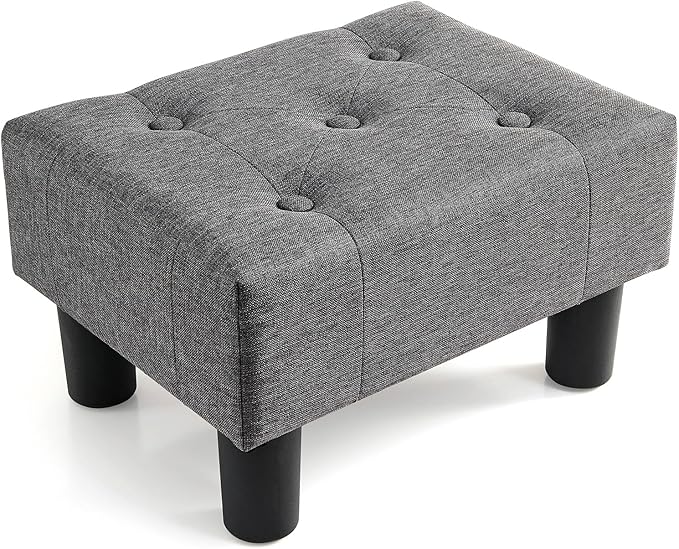 Poofzy Small Foot Stool Ottoman, Linen Ottoman Foot Rest with Legs, Rectangle Foot Rest for Couch, Footstools and Ottomans Small for Living Room and Entryway (Gray)