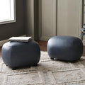 KINWELL 23" Wide Faux Leather Upholstered Ottoman Set of 2, Mid-Century Modern Living Room Footrest with Soft Padded Seat, Footstool for Bedroom, Entryway or Living Room, Navy