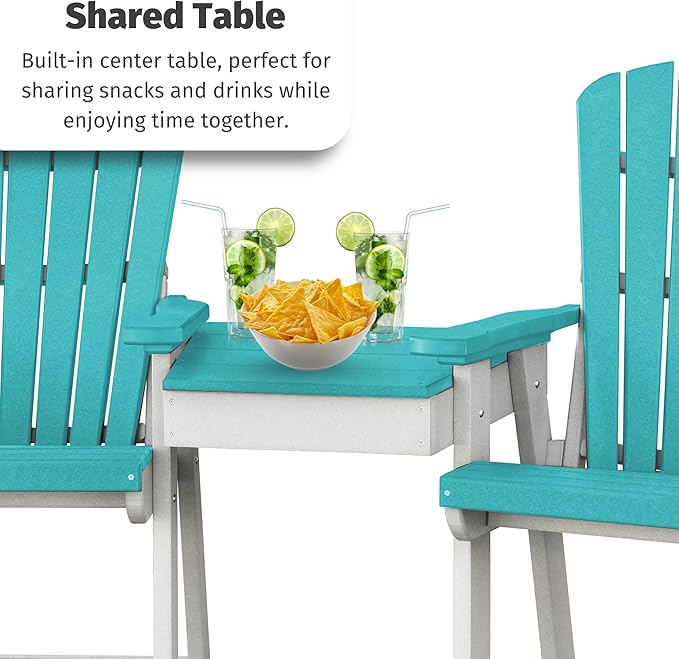DutchCrafters Plastic Poly Outdoor Bistro Set with 2 Chairs and Attached Center Table, 3 Piece Patio Furniture Set - Amish Made in USA (White & Light Gray)